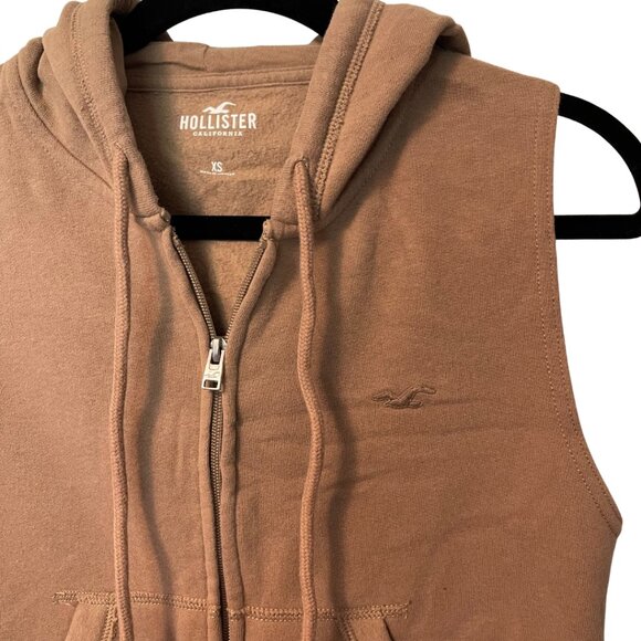 Hollister Sleeveless Zip-Up Hoodie Vest Brown XS - Picture 2 of 4